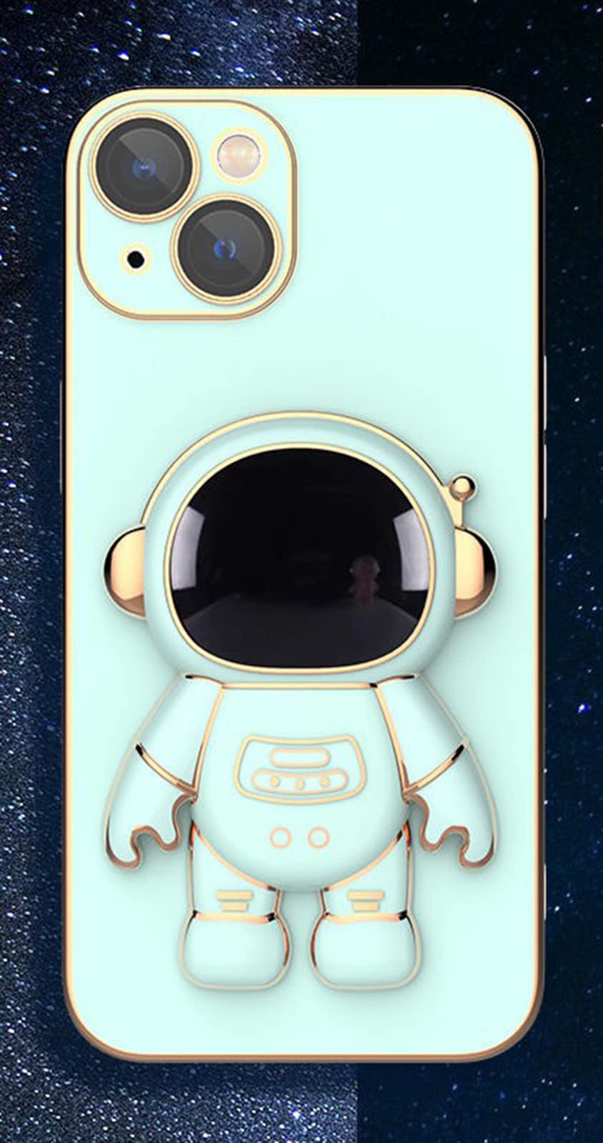 Fmuxqje 6D Plating Astronaut Hidden Stand Case Compatible With Iphone 11/12/13 Pro Max, Stereo Astronaut Case Cover Green For Ip