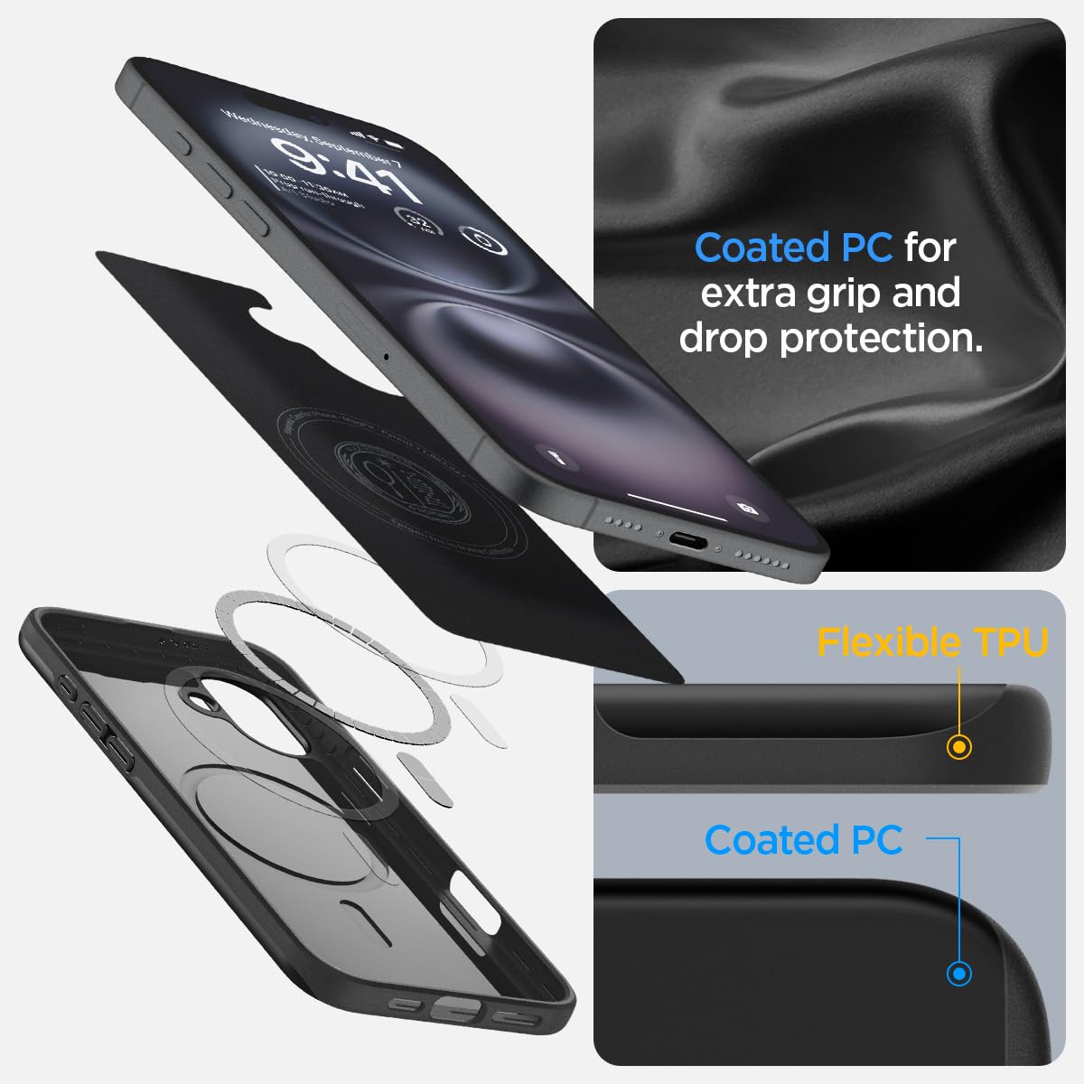 Spigen Thin Fit Magfit Designed For Iphone 16 Case [Hard Shell] [Military Grade Protection] Compatible With Magsafe   Black