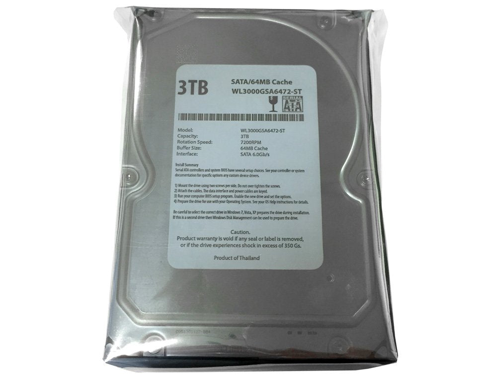 Wl 3Tb 7200Rpm 64Mb Cache Sata 6.0Gb/S 3.5'' Desktop Hard Drive (For Server, Raid, Nas, Dvr, Desktop Pc) W/1 Year Warranty
