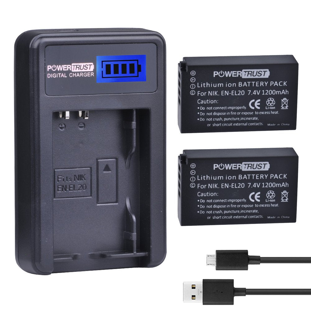 Powertrust 2 Pack En El20 En El20A Camera Battery And Lcd Usb Charger For Nikon 1 J1 J2 J3 S1 Aw1 Camera Batteries