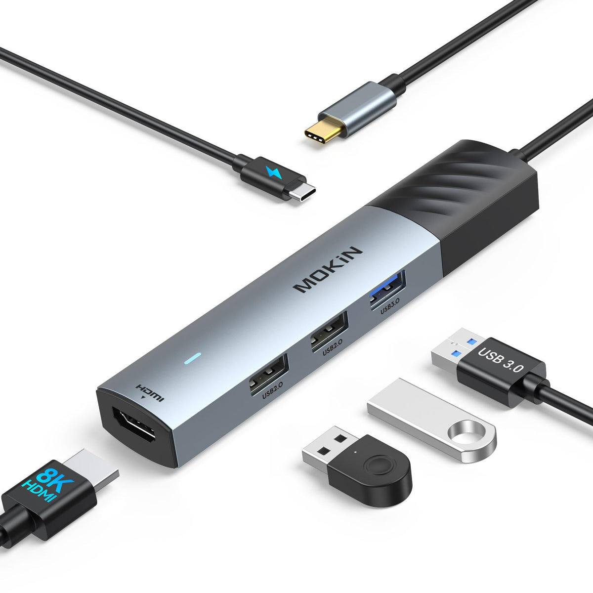 MOKiN USB C Hub, 5 in 1 USB CMultiport Adapter 8K HDMI(DP1.4 with DSC ...