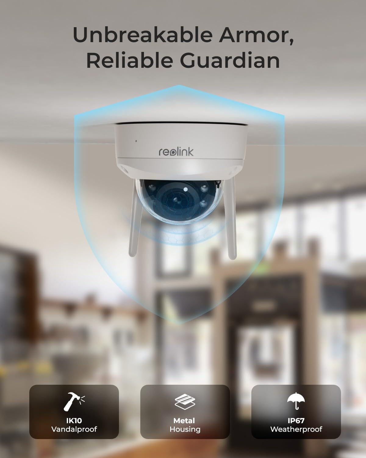 Reolink 4K Wifi Security Camera Outdoor, Dome Surveillance Camera With Ik10 Vandal Proof Construction, Wi Fi 6 New Tech, Smart D