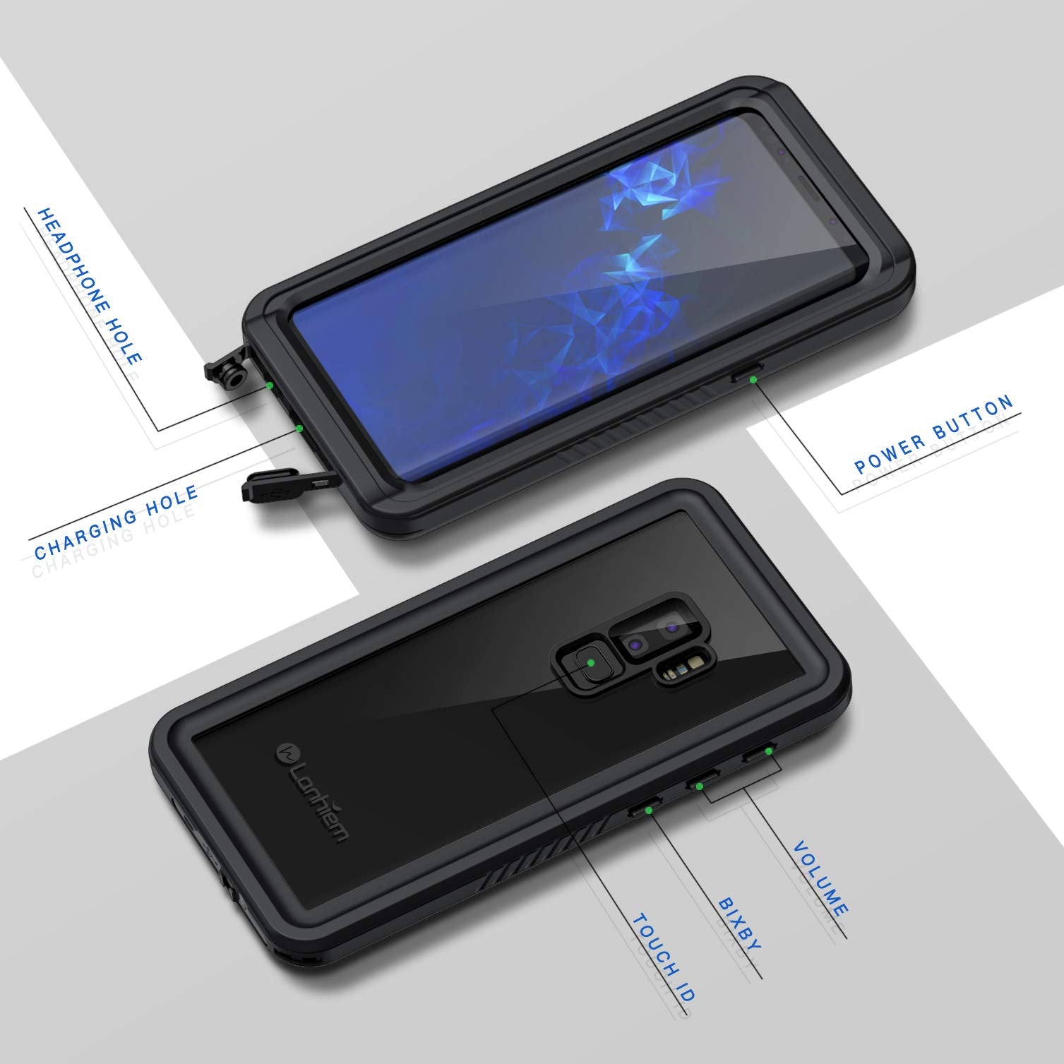 Lanhiem For Samsung Galaxy S9+ Plus Case, Ip68 Waterproof Dustproof Case With Built In Screen Protector, Rugged Full Body Shockp
