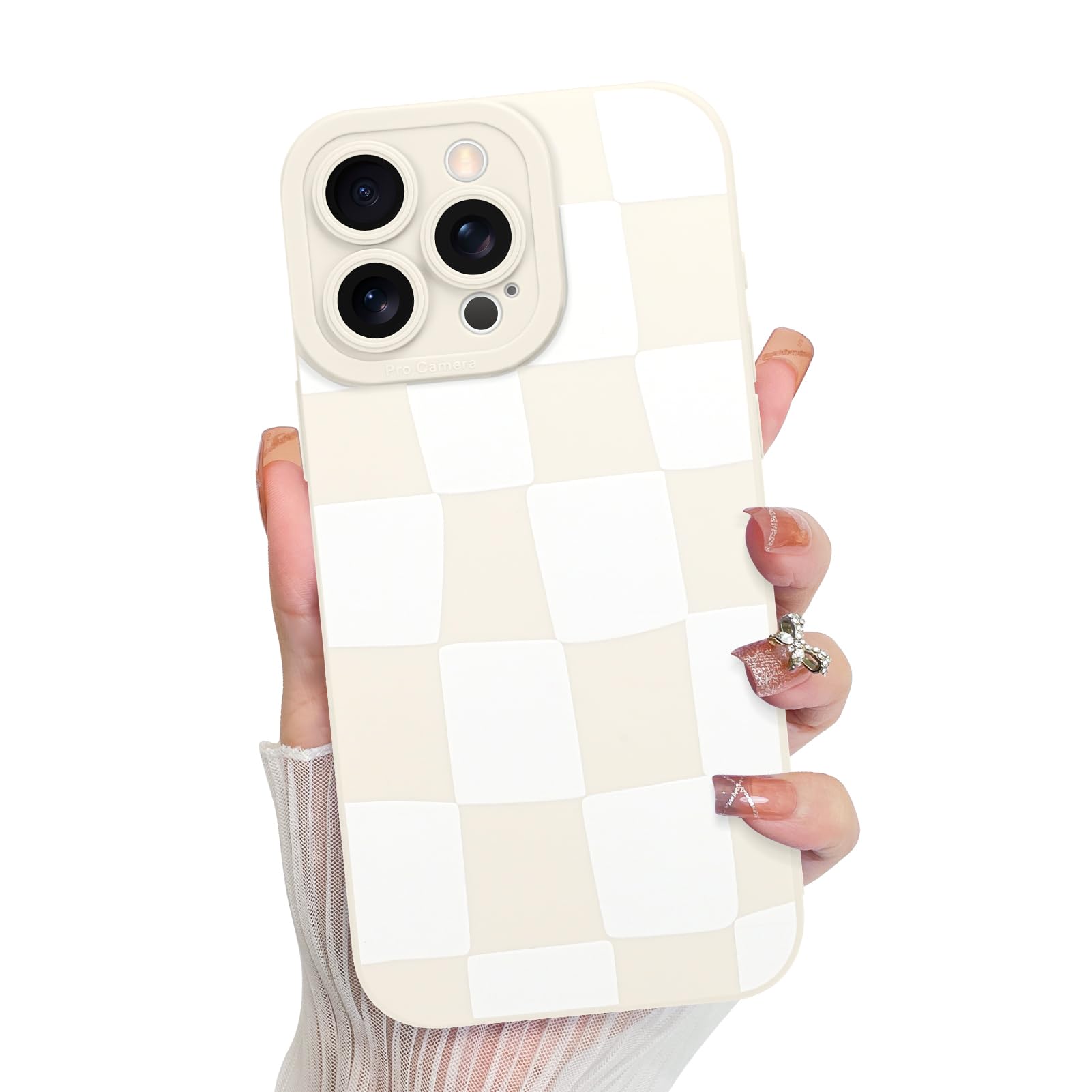 KANGHAR Compatible with iPhone 15 Pro Max Case, Silicone Checkered Cute Pattern, Camera Protection Soft Slim Phone Case for Girl