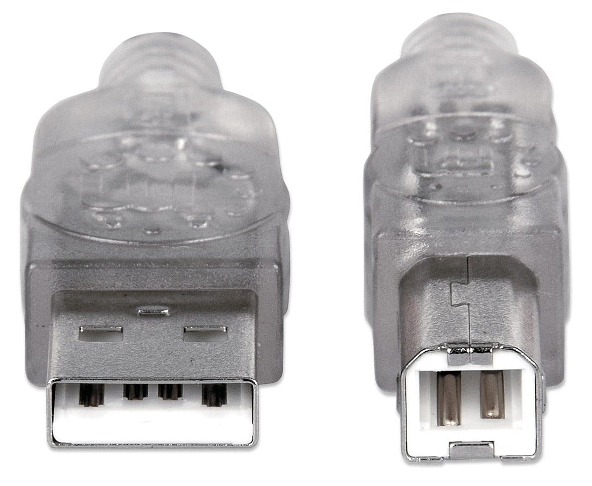 Manhattan A Male/B Male, 10 Feet, Translucent Silver, Hi Speed Usb Device Cable (340458)