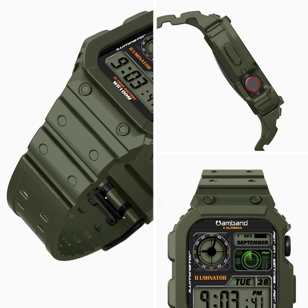 Amband Compatible With Apple Watch Band 45Mm 44Mm 42Mm With Bumper Case, Rugged Men Bands For Iwatch Se Series 9 8 7 6 5 4 3 2 1