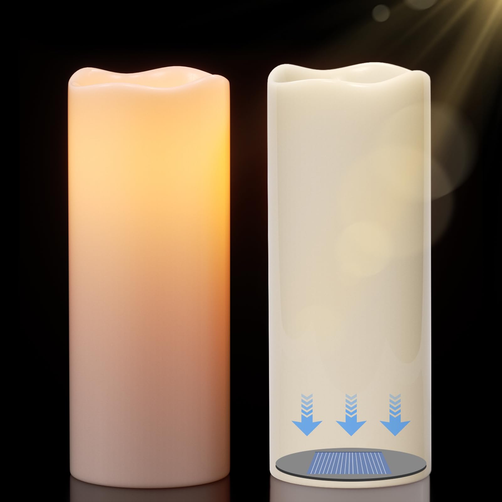 DRomance 10 Large Solar Flameless Candles Outdoor Waterproof Dusk to Dawn Solar Rechargeable Battery LED Flickering Pillar Candl