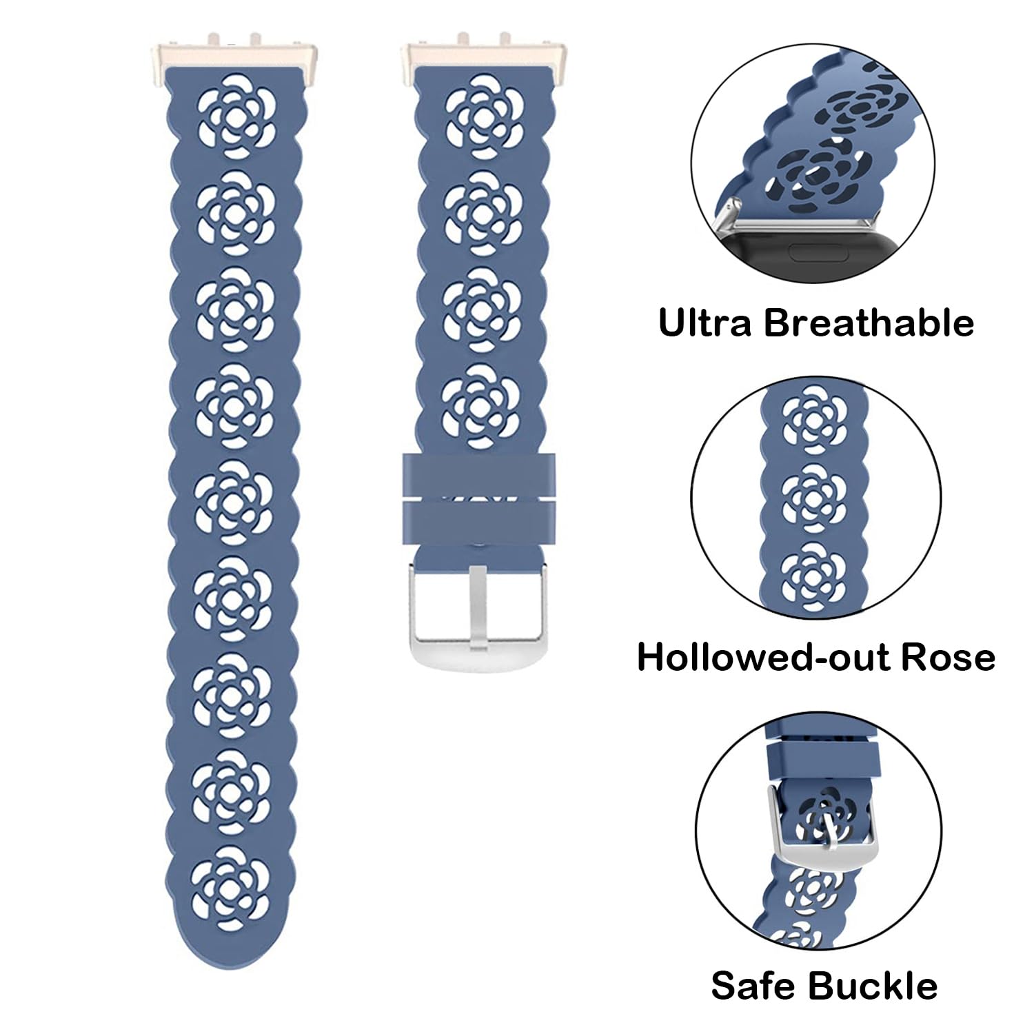 3 Pack Sport Bands Compatible With Samsung Galaxy Fit 3, Slim Lace Breathable Rose Hollowed-Out Soft Silicone Replacement Straps