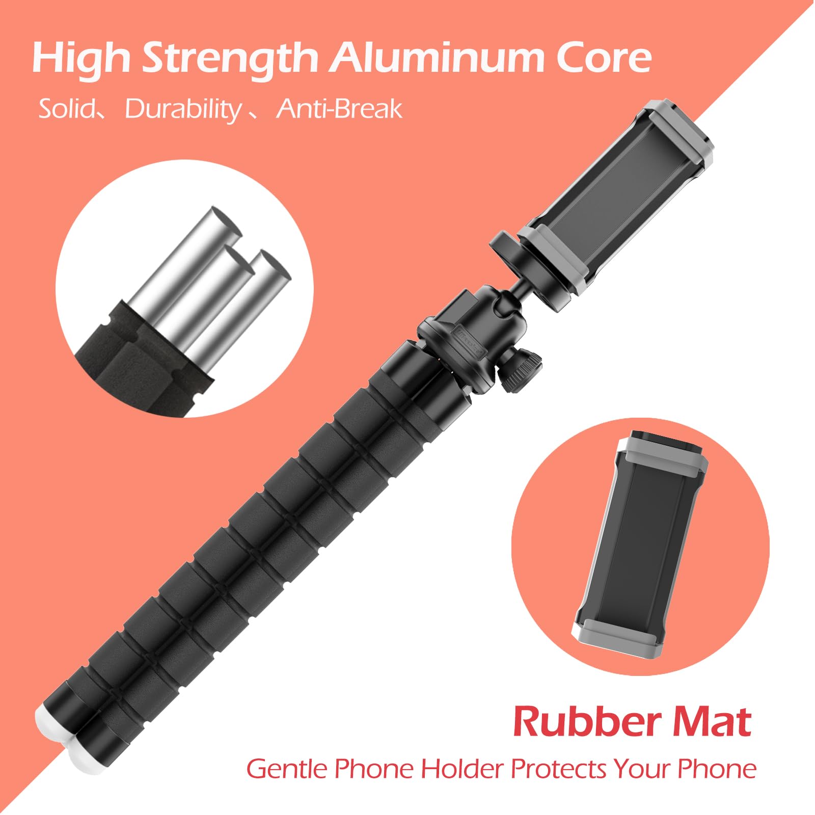 Aureday Cell Phone Tripod, Flexible Mini Tripod With Remote And Cold Shoe, Small Tripod Stand For Video Recording, Vlogging, Compatible With Microphones,Cellphone,Camera,Gopro Black