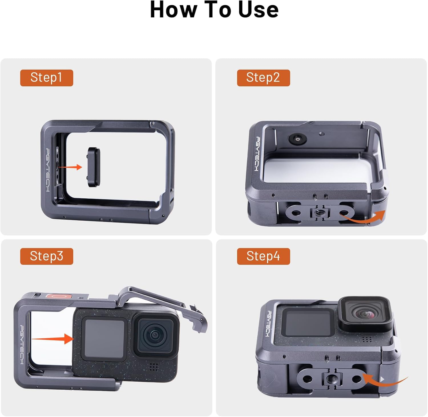 Pgytech Camera Cage For Gopro 13/12/11, Aluminum Alloy Protective Vlogging Camera Frame For Gopro, Magnetic Quick Release Connector, 1/4' Thread Connector For Mic, Camera Light