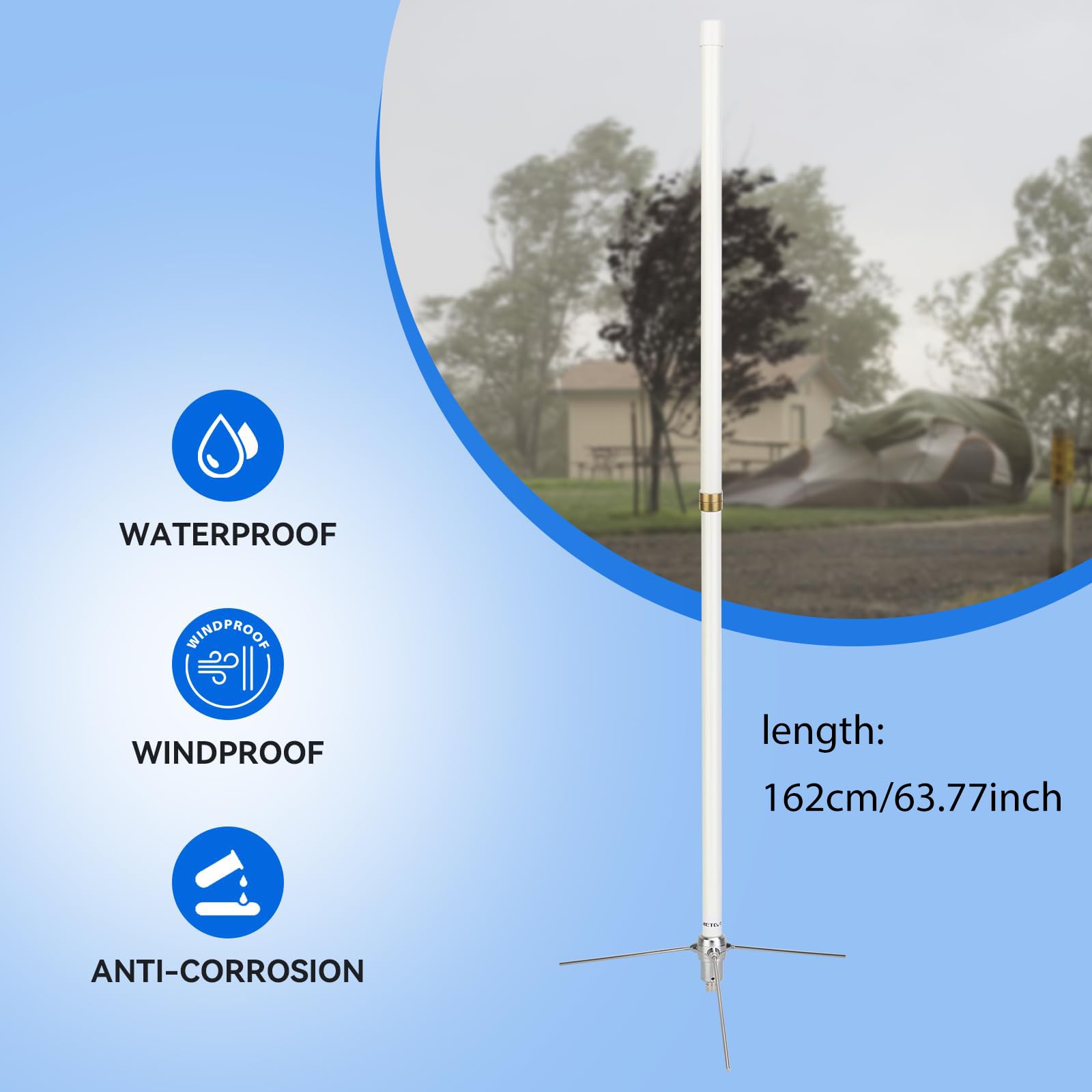 Retevis Gmrs Base Antenna,7.2Dbi High Gain 462 467Mhz,Fiberglass Uhf Gmrs Repeater Antenna,Compatible With Retevis Rt97 Btech Mi