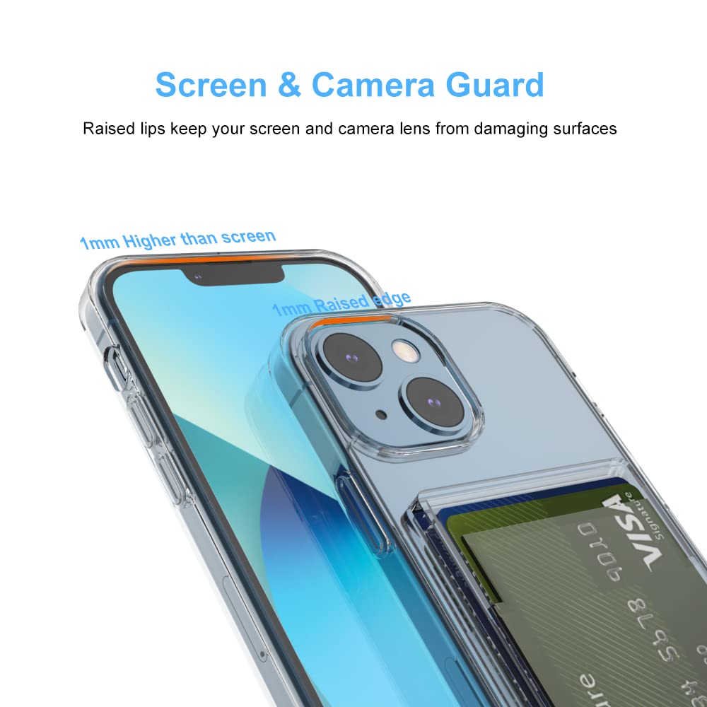Wuwedo iPhone 13 Clear Wallet Case Anti-Yellowing TPU PC Slim 2 Card Holder