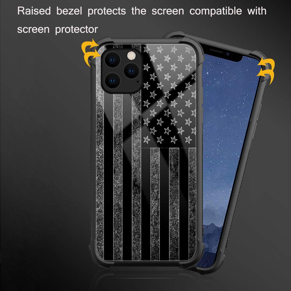 ZHEGAILIAN iPhone 12 Mini Case Tempered Glass TPU Shock Protective Black and White American Flag