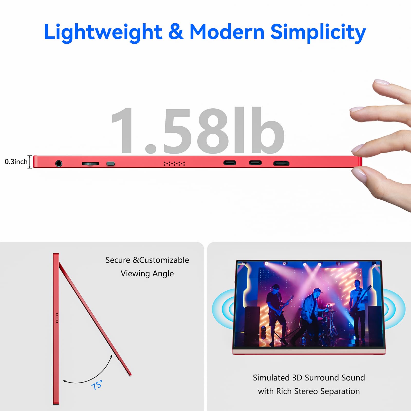Veout 16Inch Pink Portable Monitor For Laptop, 1920X1200P Ips 16:10 Computer External Screen, 100% Srgb Stand Support Freesync,