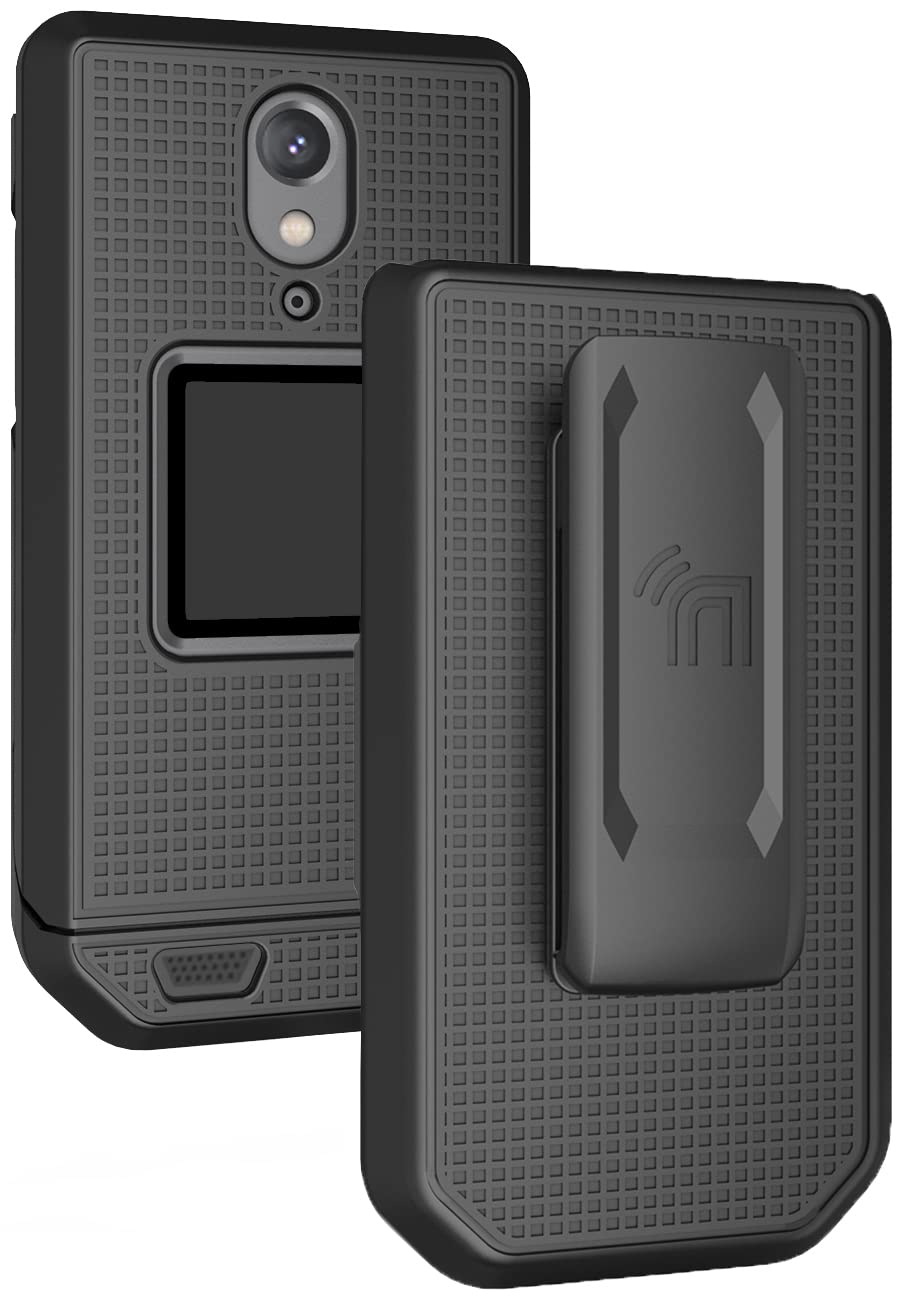 Case With Clip For Cat S22 Flip Phone, Nakedcellphone [Black] Slim Hard Shell Cover And [Rotating/Ratchet] Belt Hip Holster Hold