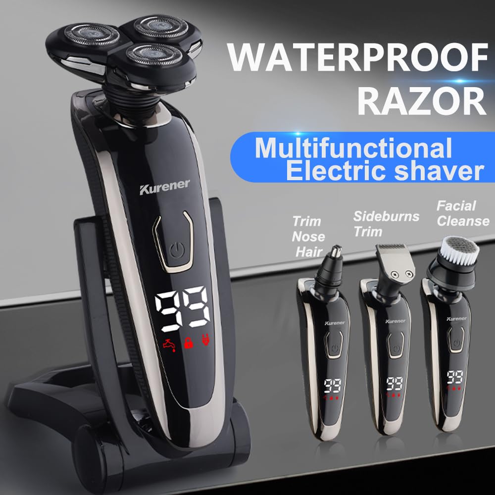 Electric Razor For Men Shaver Rechargeable Waterproof Rotary For Shaving With Nose Trimmer Sideburns Trimmer Face Cleaning Brush