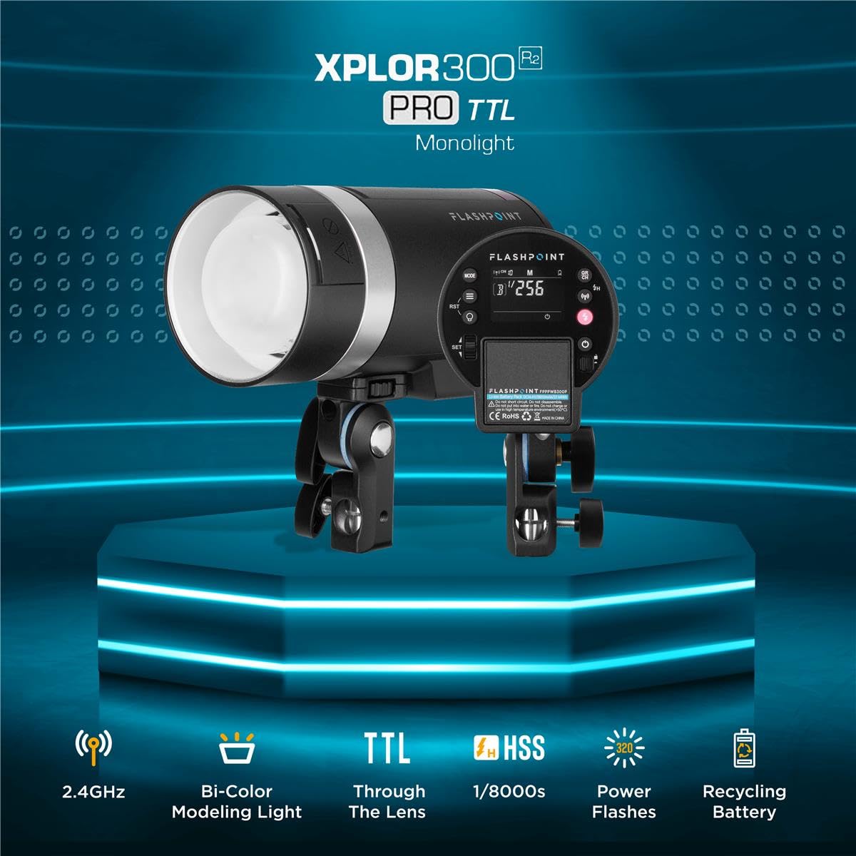 Flashpoint Xplor 300 Pro Ttl R2 Battery Powered Portable Monolight For Strobe Light Photography, 300Ws, 2.4G Hss 1/8000 2600Mah