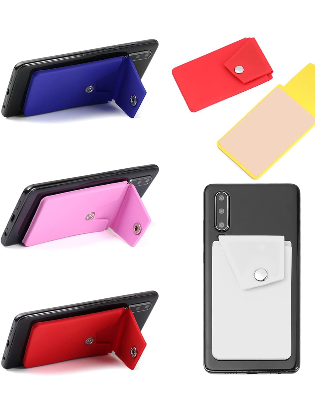 Biajiya Phone Wallet Card Holder Silicone Wallet Stick On Id Credit Card Pocket For Smartphones (5Pc Snap)