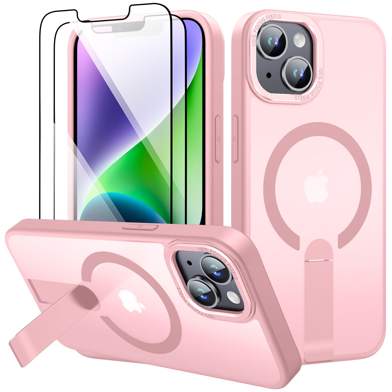 Imuruktek Magnetic for iPhone 13 Phone Case/iPhone 14 Phone Case, with 2 HD Screen Protectors, Compatible with MagSafe for iPhon