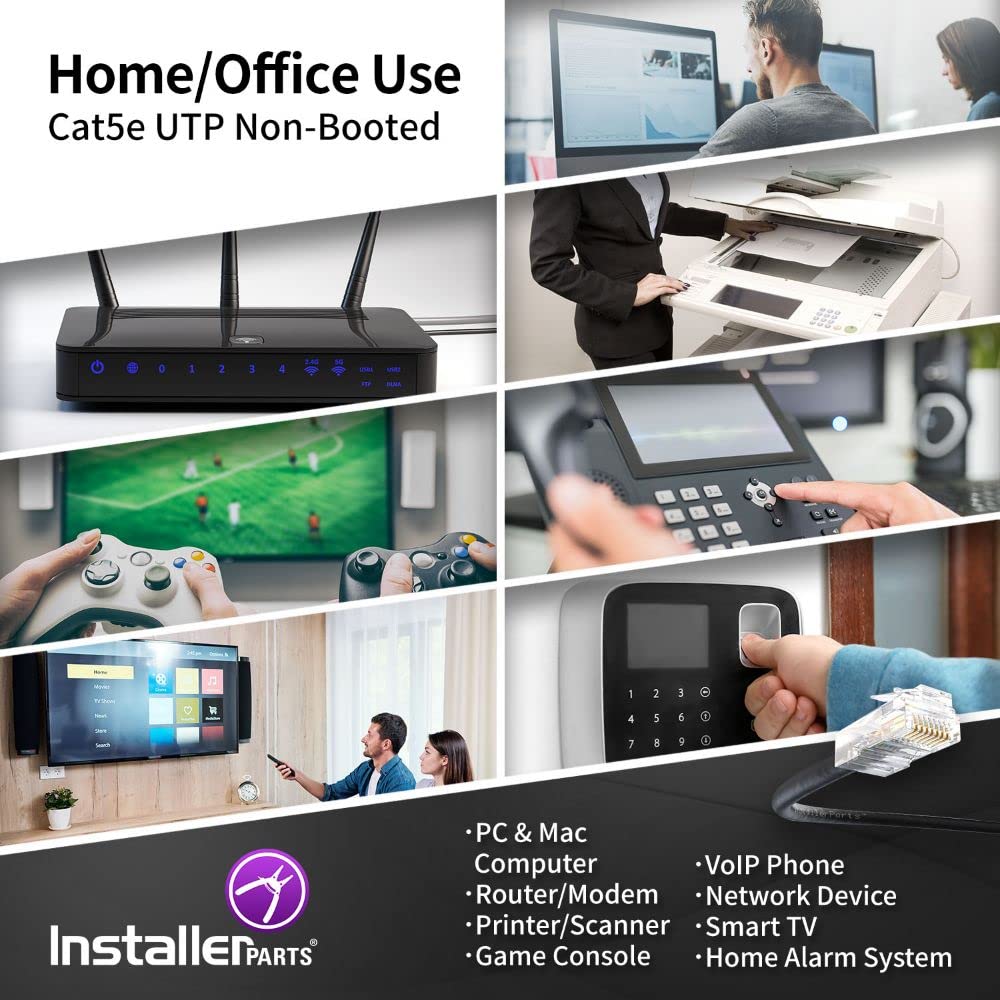 Installerparts (10 Pack Ethernet Cable Cat5E Cable Utp Non Booted 1 Ft   Black   Professional Series   1Gigabit/Sec Network/Inte