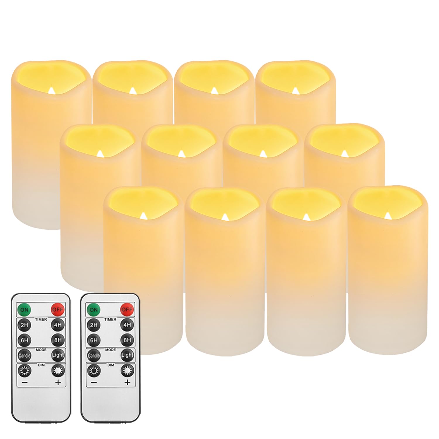 Biyanuo 12Pack Outdoor Plastic Flameless Candles With Remote Control And Timer, Led Flickering Battery Operated Electric Pillar