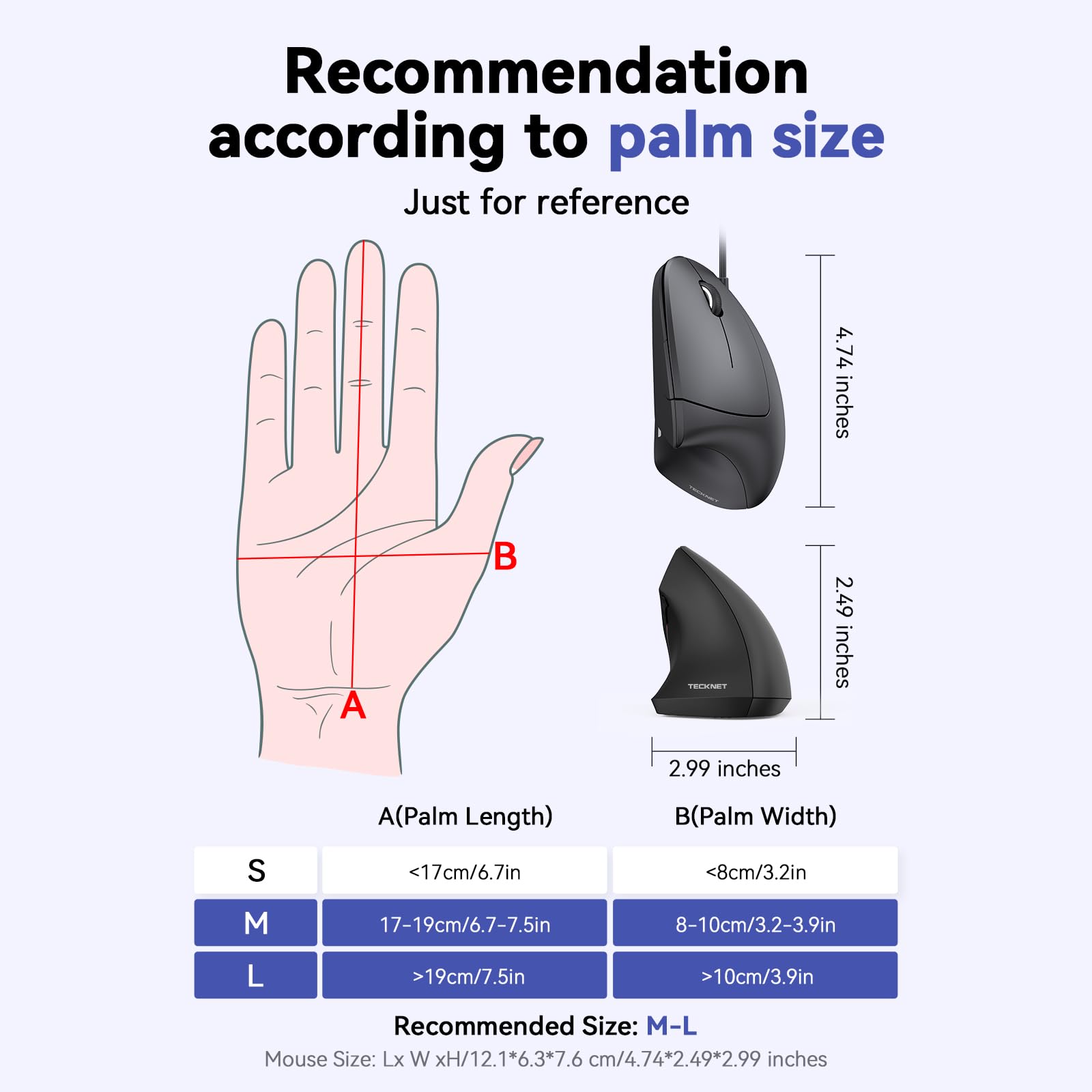 TECKNET Wired Ergonomic Mouse, 6400 DPI, 6 Silent Buttons, Adjustable DPI, Black - Compatible with Windows/Chrome/Laptop/Computer