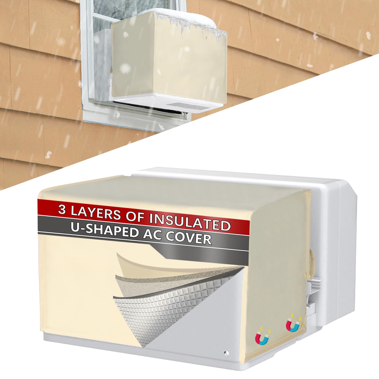 20L x 13.5H x 12.5D Outdoor Window Air Conditioner Cover Compatible with Midea U-Shaped Air Conditioner 8000/10000/120000 BTU, 3