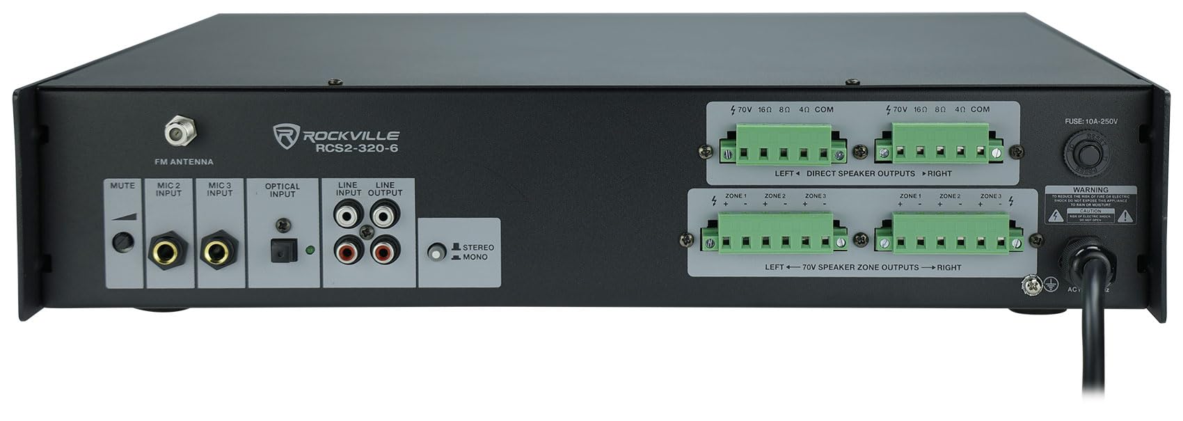 Rockville Rcs2 320 6 320W 6 Zone Stereo/Mono Commercial 70V Amplifier, Bluetooth, Usb/Sd, Optical Input, Perfect For Restaurants
