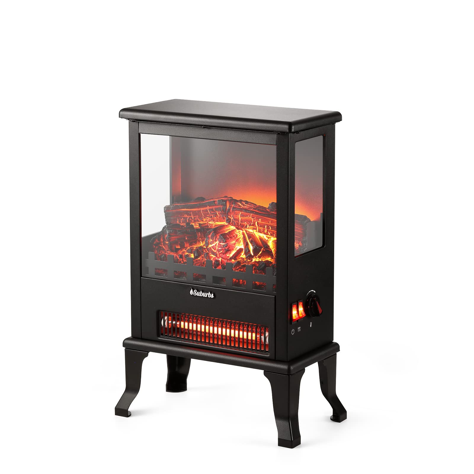 Turbro Suburbs Ts17Q Infrared Electric Fireplace Stove, 19'' Freestanding Stove Heater With 3 Sided View, Realistic Flame, Overh