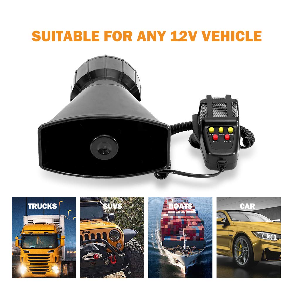 Car Siren Speaker 100W 12V 5 Tone Sound Mic Pa System Emergency Sound Amplifier