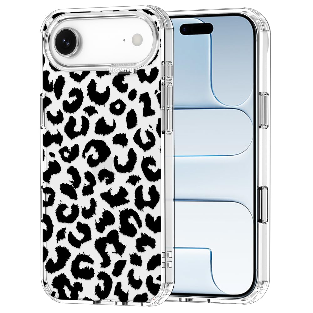 MOSNOVO for iPhone Air Case | Military Grade 6.6ft Drop Tested | Camera Control | Clear with Black Leopard Print Design