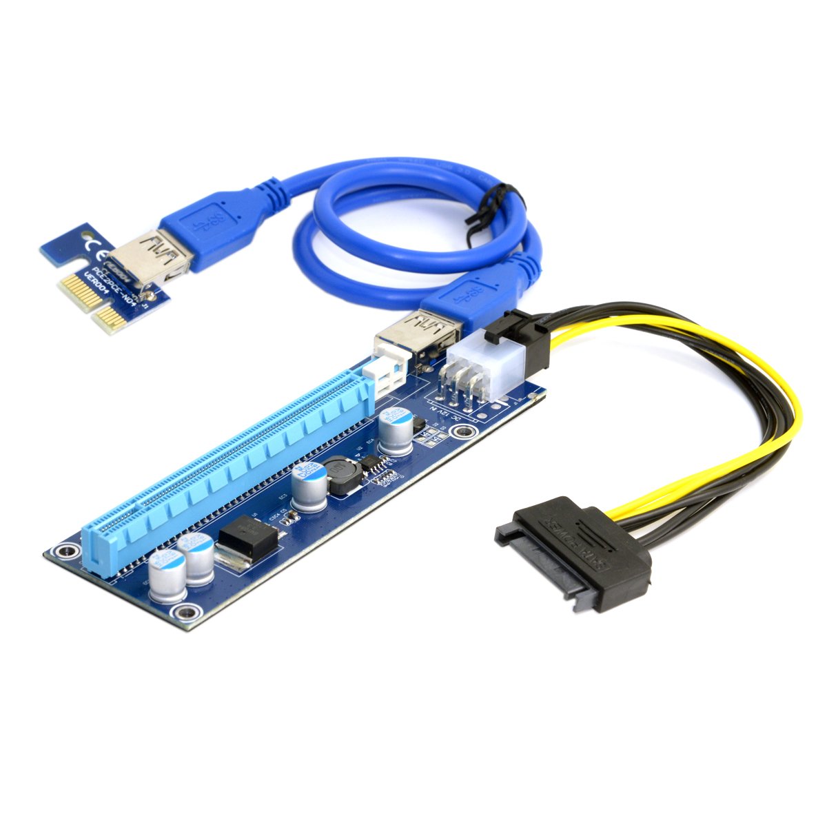 Chenyang PCI-Express X1 to X16 GPU Riser Card Adapter with USB 3.0 & SATA Power Cable