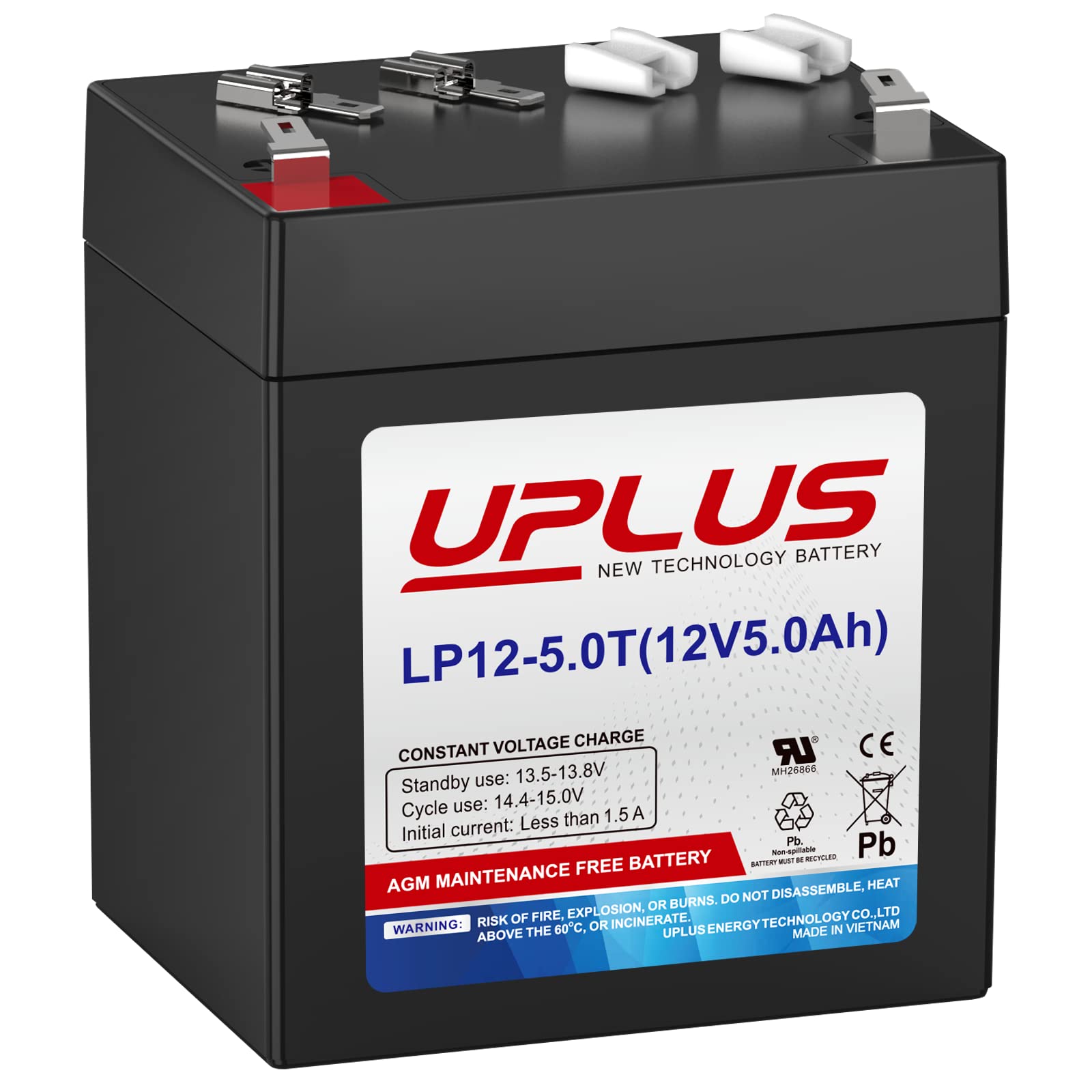 Uplus 12V 5Ah Rechargeable Sealed Lead Acid Battery - DJW12-5.0T Replaces Home Alarm Battery Compatible with F1 F2 Terminals for