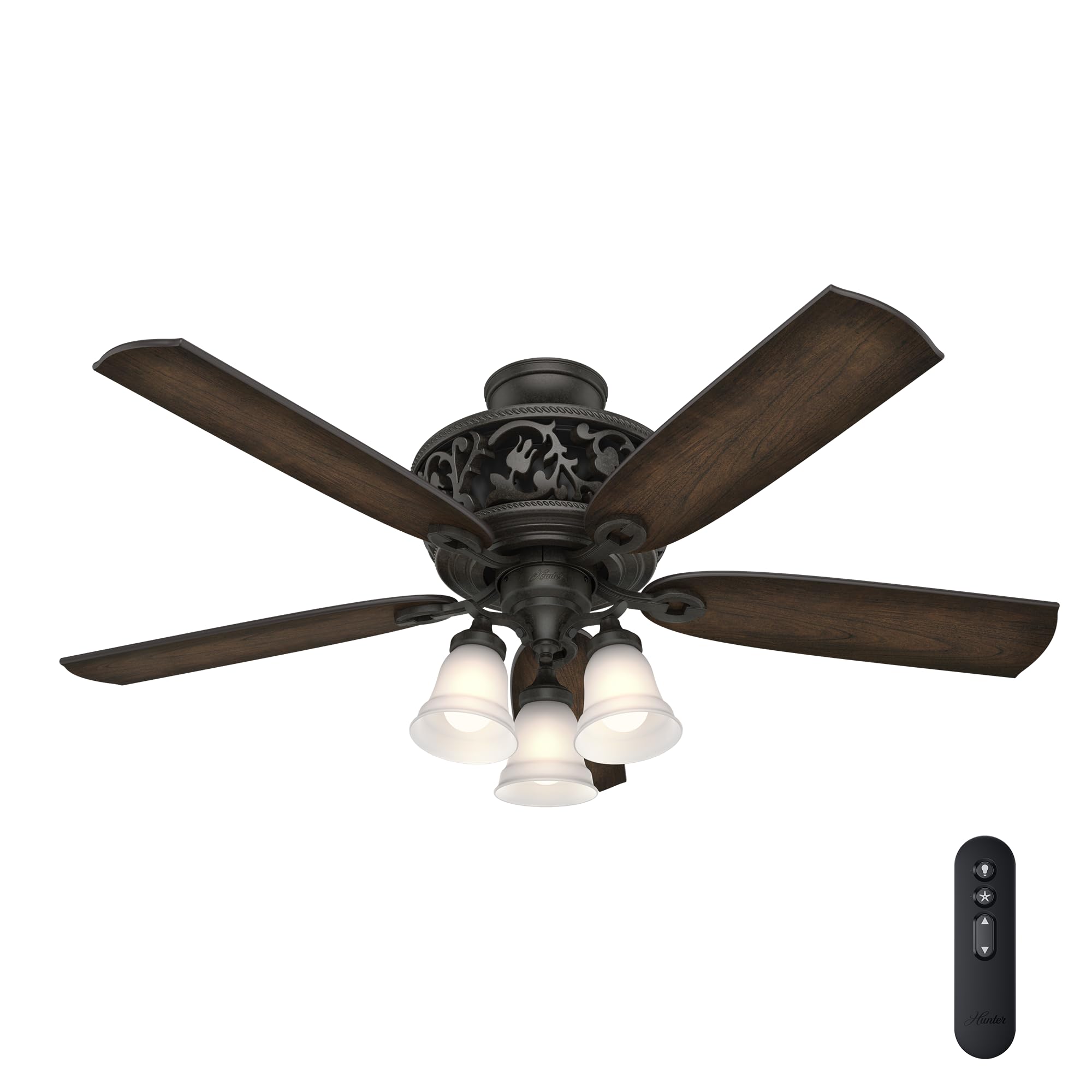 Hunter 54 inch Indoor Ceiling Fan with LED Lights and Remote Control - Standard Mount Bronze Ceiling Fan, 5 Blades, For Bedroom,