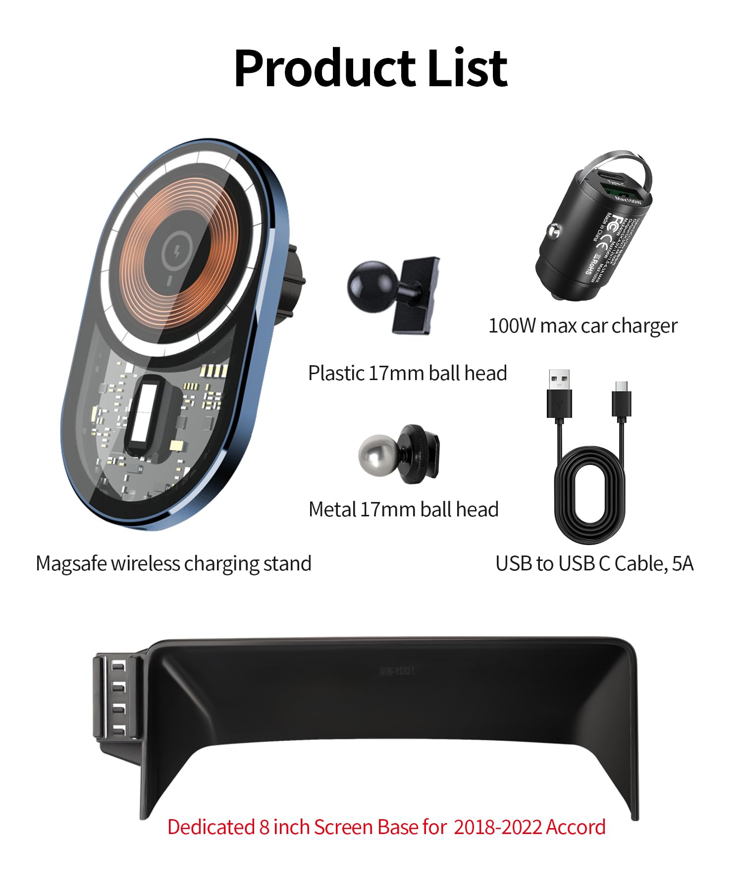 Masergogo Wireless Charging Car Phone Holder For Honda Accord 2018-2022 Accessories 8 Inch Screen Fixed Clip,360 Rotation Car Ph