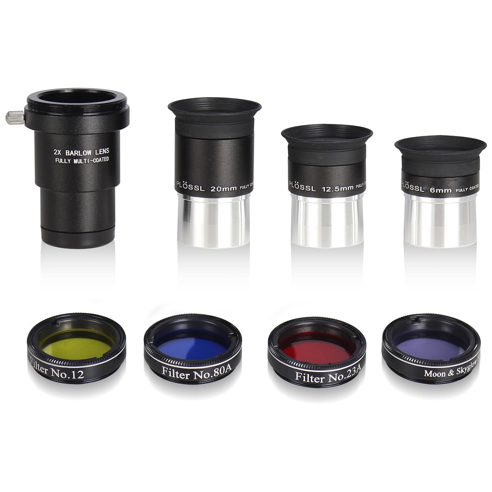 Celticbird Astronomical Telescope Accessory Kit   With 3Pcs Plossl Eyepieces Set, 4Pcs Filter Set, A 2X Barlow Lens