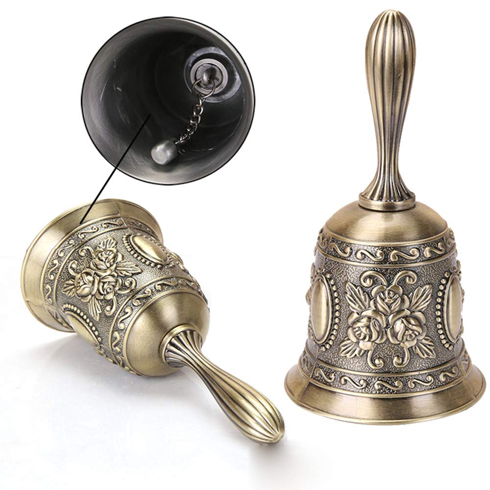 Yuyeran Retro Call Bell Antique Hand Bell Bronze Dinner Bell Resturant Service Bell Brass Jingle Wedding Classroom Church Bell