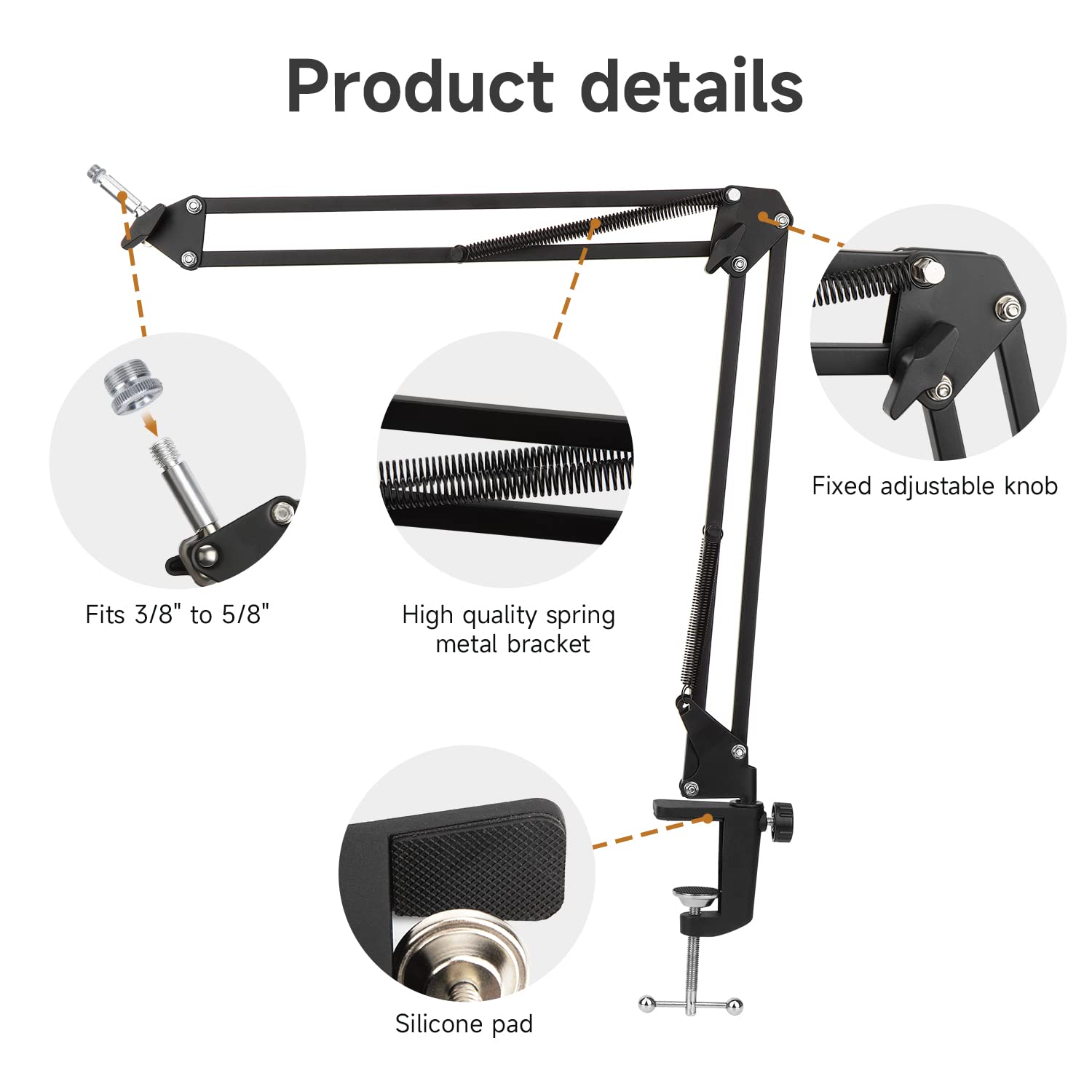 For Shure Mv7 Boom Arm   Upgraded Mic Arm With Reduce Wind Noises Mic Foam Cover, 3/8'' To 5/8'' Adapter Compatible With Most Mi