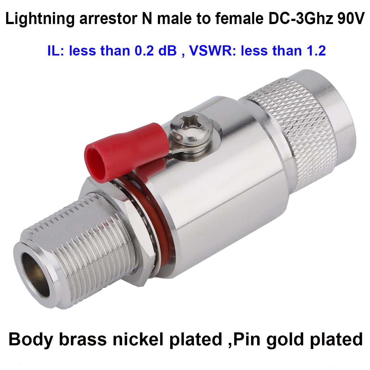 Lightning Arrestor N Male To Female Bulkhead 50 Ohm 0 3Ghz With 90V Gas Tube Lightning Arrester (Lightning Arrestor N Male To Female)