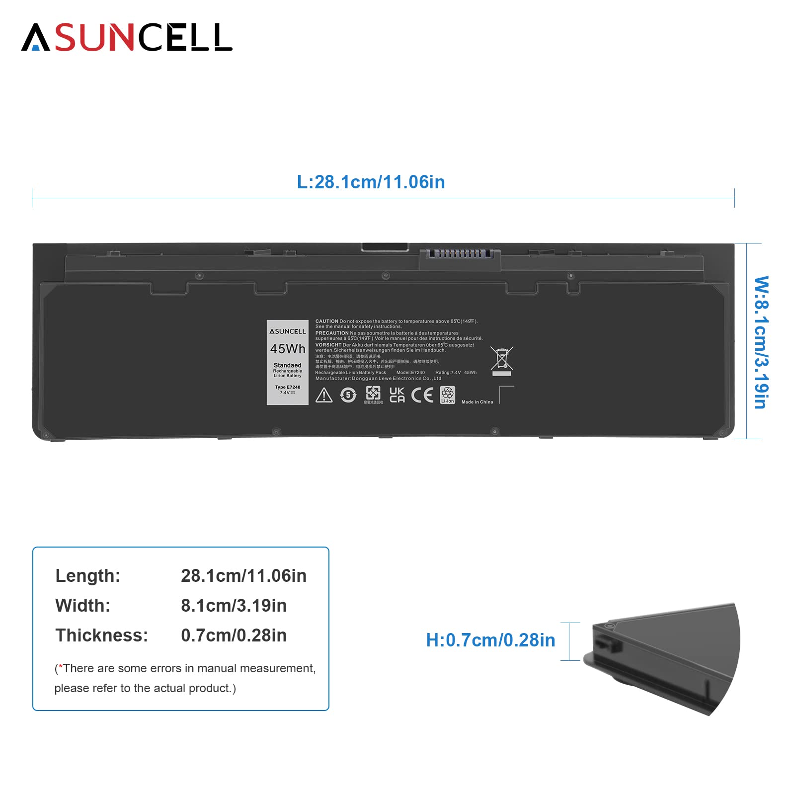 ASUNCELL Laptop Battery Replacement Dell Latitude E7240 E7250 Ultrabook 45Wh 7.4V Li-ion