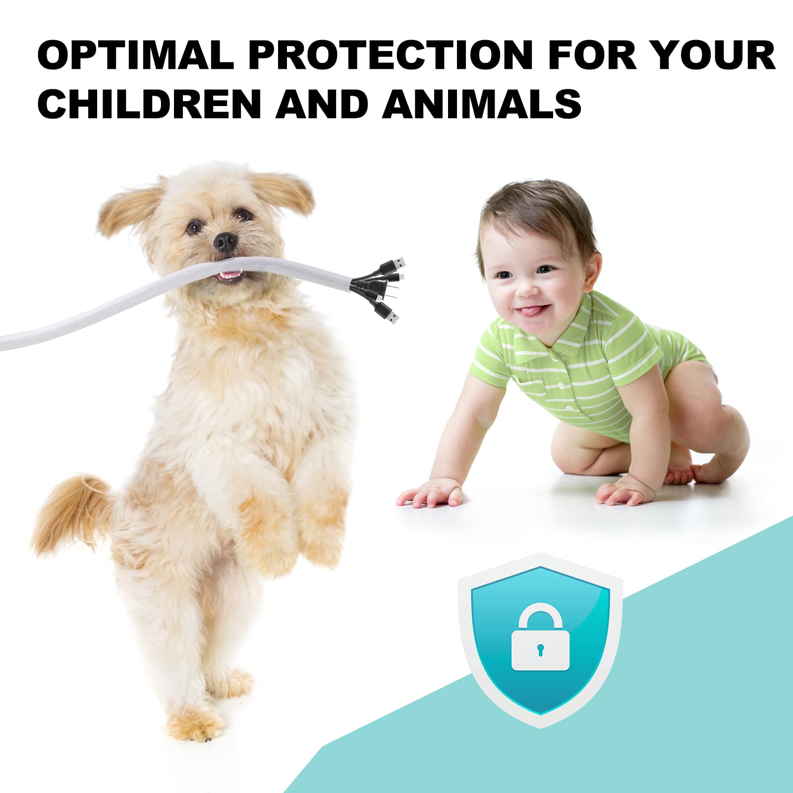 Agptek White Cable Sleeve Cover, 6.6Ft   1.2 Inch Inch Cord Management Wire Organizer Under Desk, Home Office Computer Wire Cove