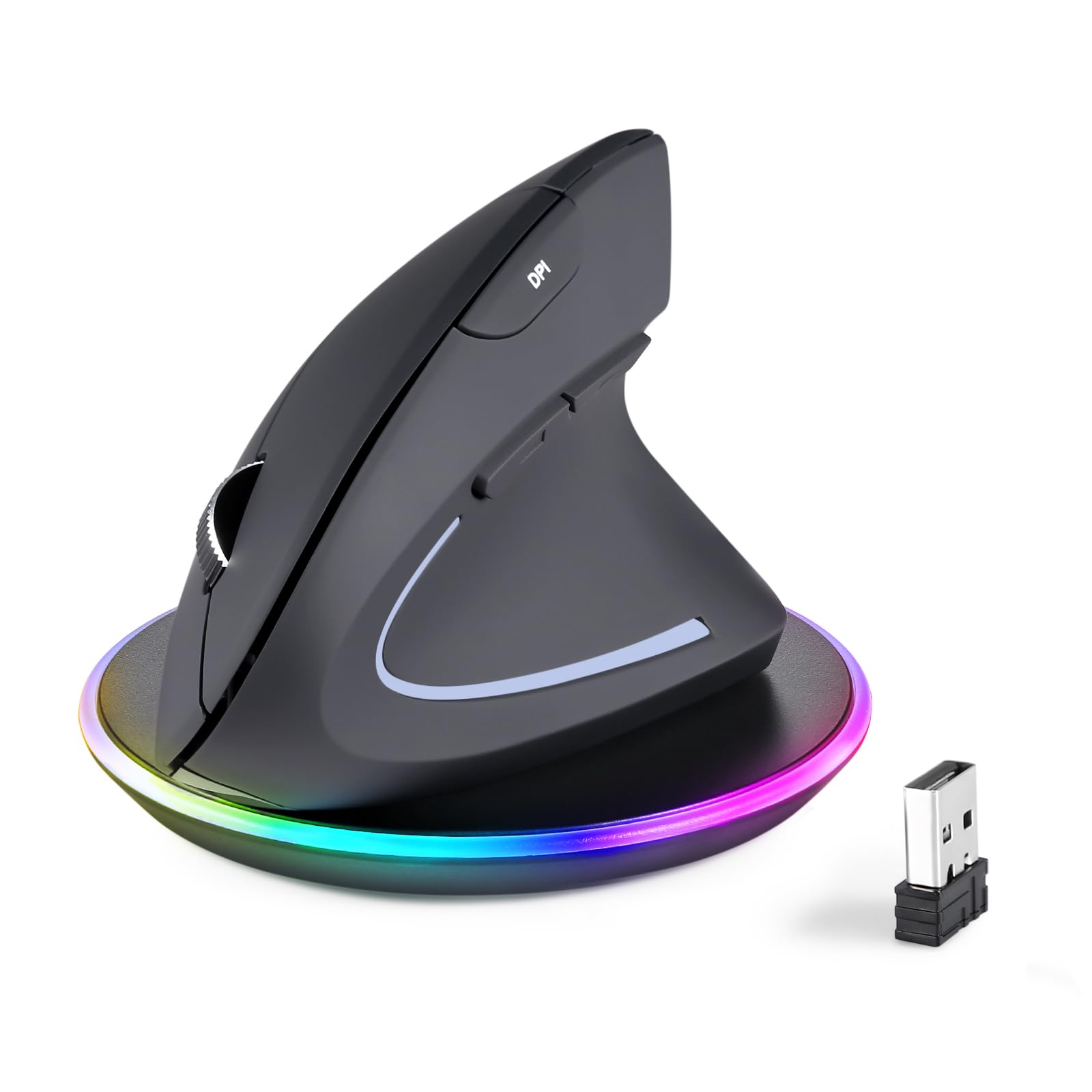 Perixx PERIMICE-813RX Wireless Rechargeable Vertical Mouse - Multi-Device spec - Duo Wired and Wireless Charging Feature -The In