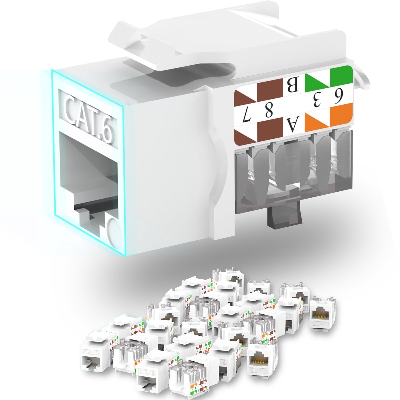 Lysymixs Keystone Jack Cat6 Slim 25 Pack, Cat6 Keystone Jacks 90 Degree, Rj45 Keystone Jack Punch Down White, Compatiable For Hi