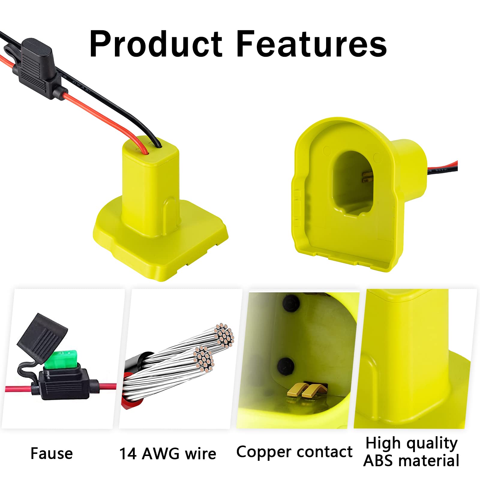 Power Wheel Adapter For Ryobi 18V Battery With 30A Fuse & Wire Terminals, Power Connector For Rc Car, 14 Gauge Robotics, Rc Truc