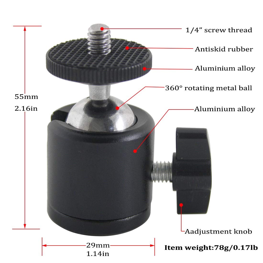 Exmax 360 Degree Swivel Mini Tripod Ball Head With 1/4    Screw Thread Base For Dslr Camera Camcorder Led Light Tripod Monopod B