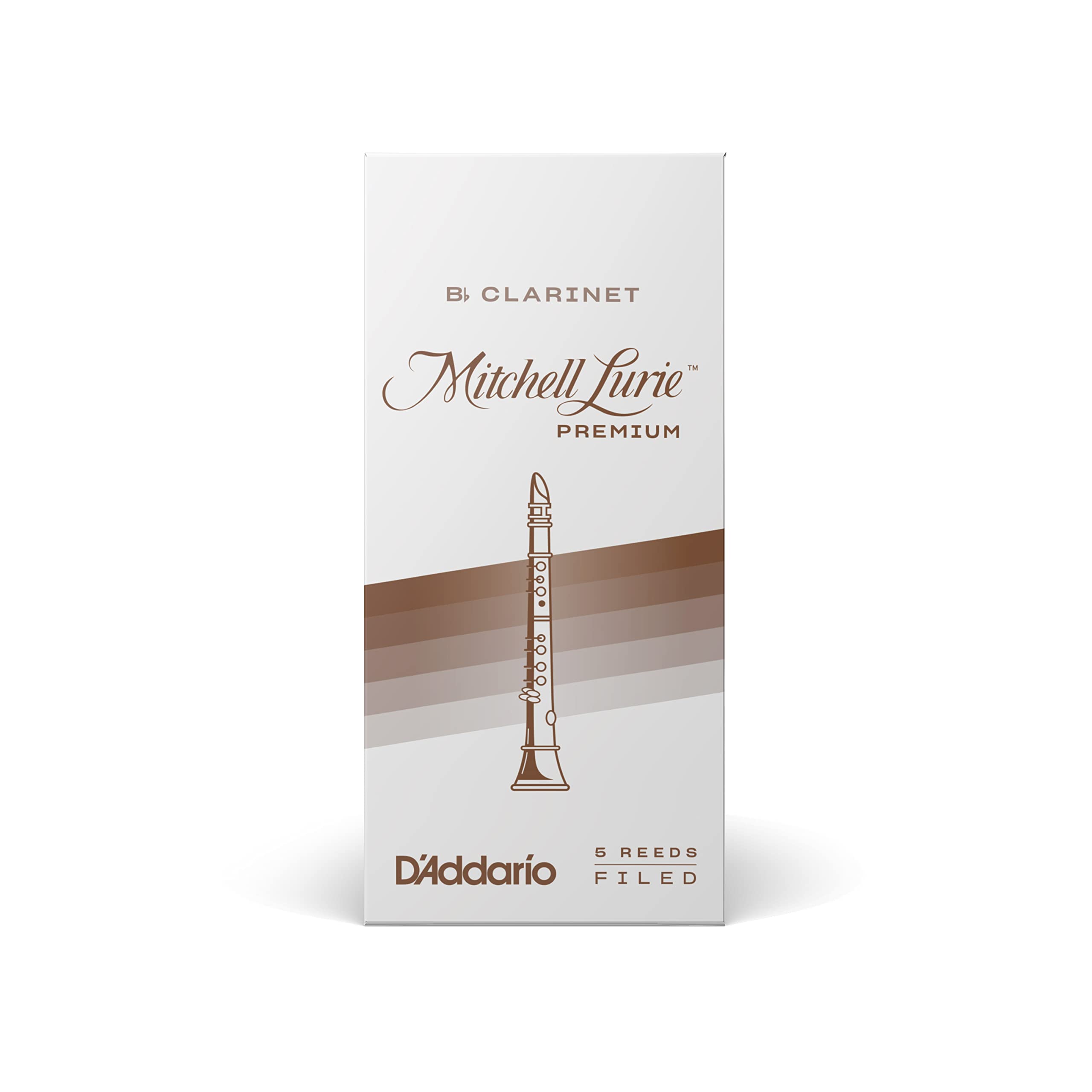 D'Addario Woodwinds Mitchell Lurie Premium Bb Clarinet Reeds   Filed, Featuring Thinner Tip, Thicker Spine   Strength 4.5, 5 Pac