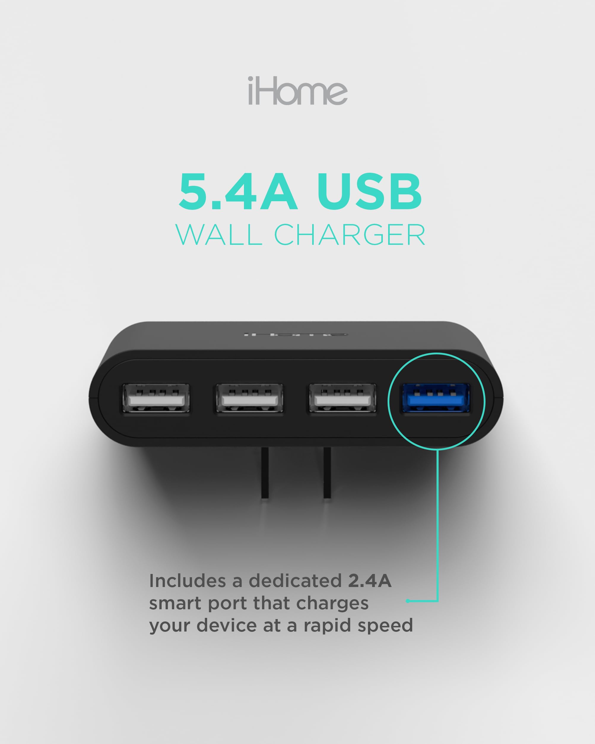 Ihome Slim Usb Wall Charger: Ac Pro Multiport Usb Charger, Usb Plug Adapter & Phone Charging Block, 4 Usb Plugs For Wall Outlet,