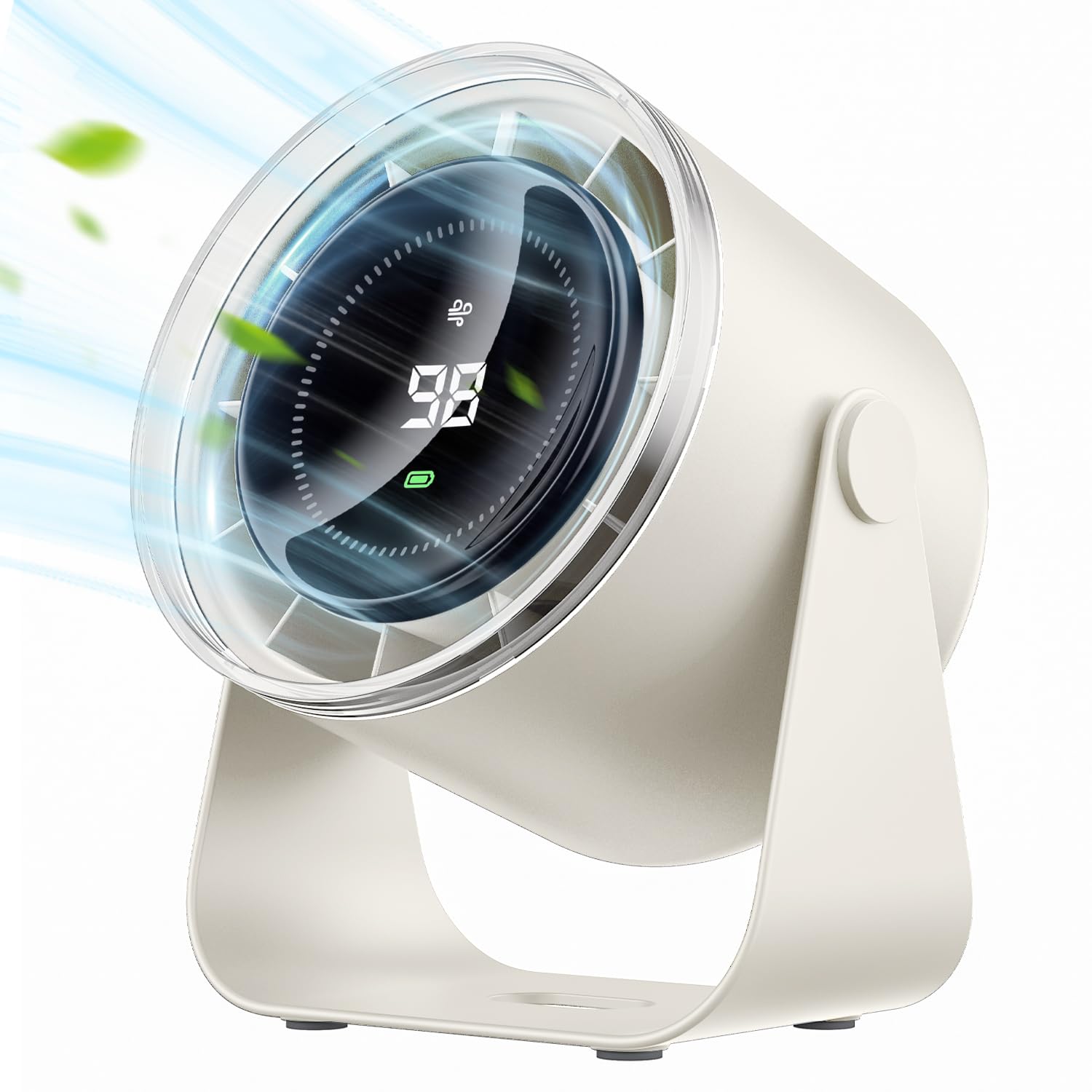 Wsken Desk Fan With Battery Operated, Quiet Digital Display Portable Fan For Office, Bedroom, Kitchen, Home, Outdoor, 100 Speeds