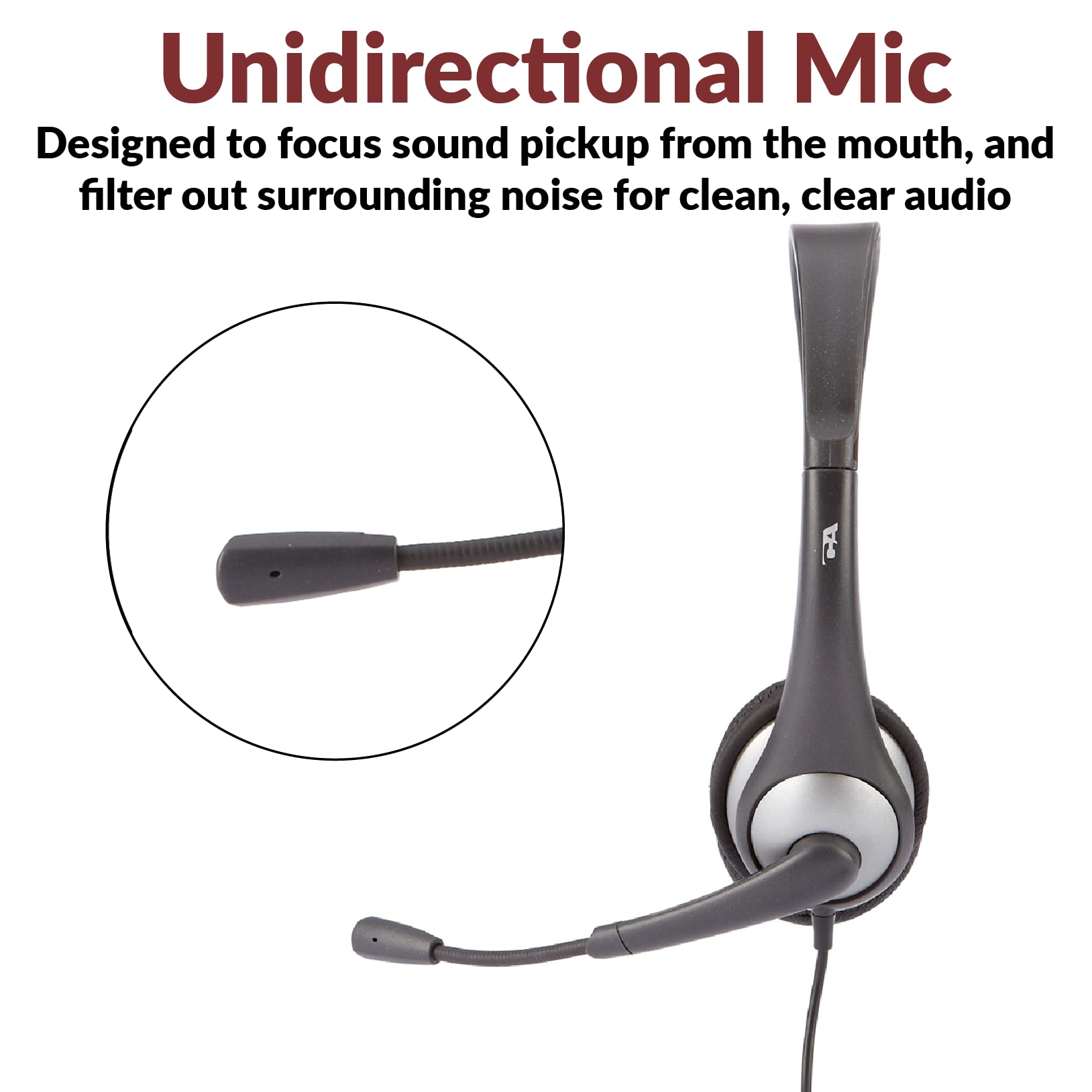 Cyber Acoustics Mono Headset, Headphone With Microphone, Great For K12 School Classroom And Education (Ac 104),Gray