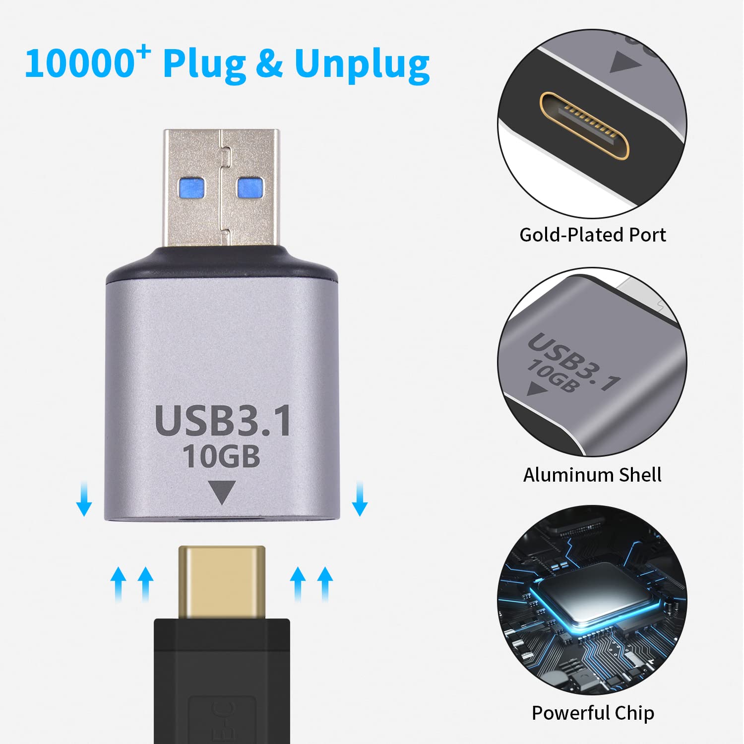 Poyiccot Usb C Female To Usb Male Adapter (2 Pack), 3.1 Usb A To C Adapter Otg Converter Support Bi Directional 10Gbps Data Sync & Charging Compatible With Iphone, Macbook Pro, Laptop